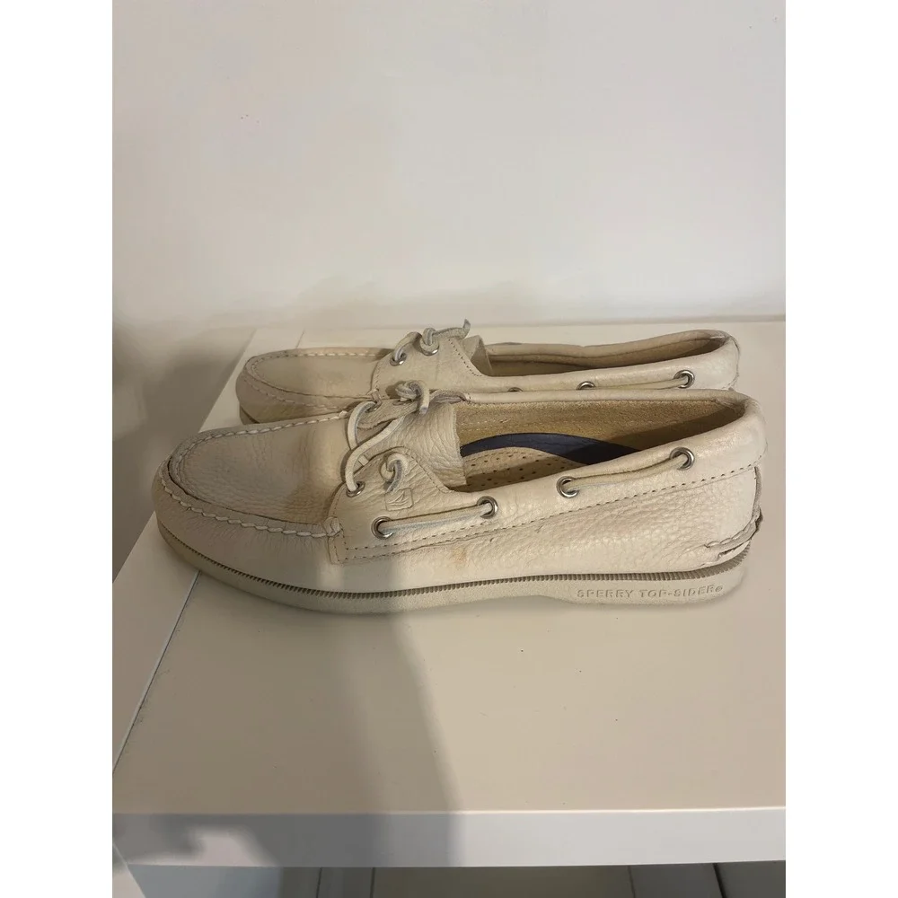 Sperry Top-Sider Authentic Original Mens 9M Cream Leather Boat Shoes 0195149